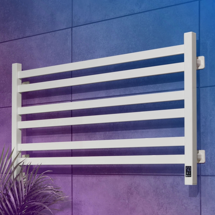 Radiador toallero de baño con termostato AVANGARD 300W/230V, 50,6 cm, IP44, blanco, izquierdo, de perfil cuadrado