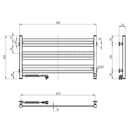 Radiador toallero de baño con termostato AVANGARD 300W/230V, 50,6 cm, IP44, blanco, izquierdo, de perfil cuadrado