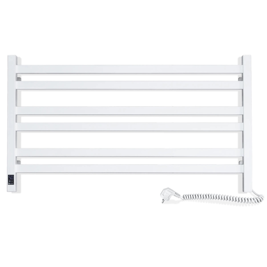 Radiador toallero de baño con termostato AVANGARD 316W/230V 50,6 cm IP44 blanco, con conexión a la derecha, perfil cuadrado