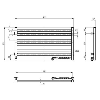 Radiador toallero de baño con termostato AVANGARD 316W/230V 50,6 cm IP44 blanco, con conexión a la derecha, perfil cuadrado