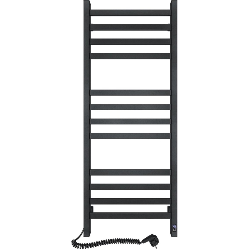 Radiador toallero para baño con termostato AVANGARD 459W/230V 120,6 cm IP44 negro, conexión izquierda, perfil cuadrado