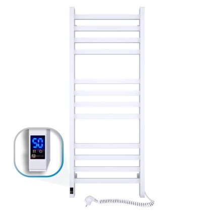 Radiador toallero de escalera para baño con termostato AVANGARD 459W/230V 120,6cm IP44, blanco, conexión derecha, perfil cuadrado