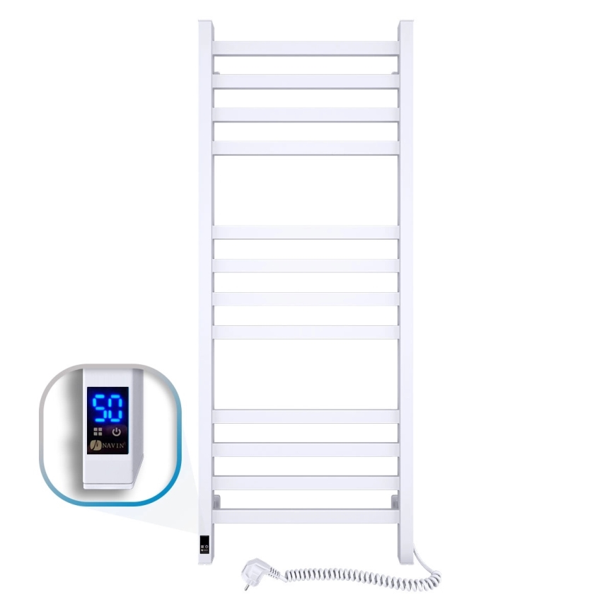 Radiador toallero de escalera para baño con termostato AVANGARD 459W/230V 120,6cm IP44, blanco, conexión derecha, perfil cuadrado