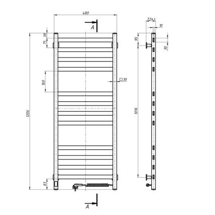 Radiador toallero de escalera para baño con termostato AVANGARD 459W/230V 120,6cm IP44, blanco, conexión derecha, perfil cuadrado