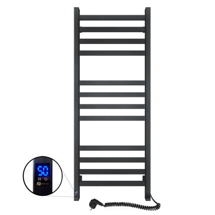 Radiador toallero en escalera para baño AVANGARD con termostato 459W/230V 120,6 cm IP44 negro, con conexión derecha, de perfil cuadrado