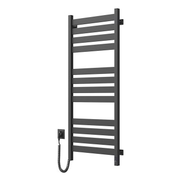Radiador toallero para baño con termostato LARGO 256W 120x50 cm negro, lado izquierdo