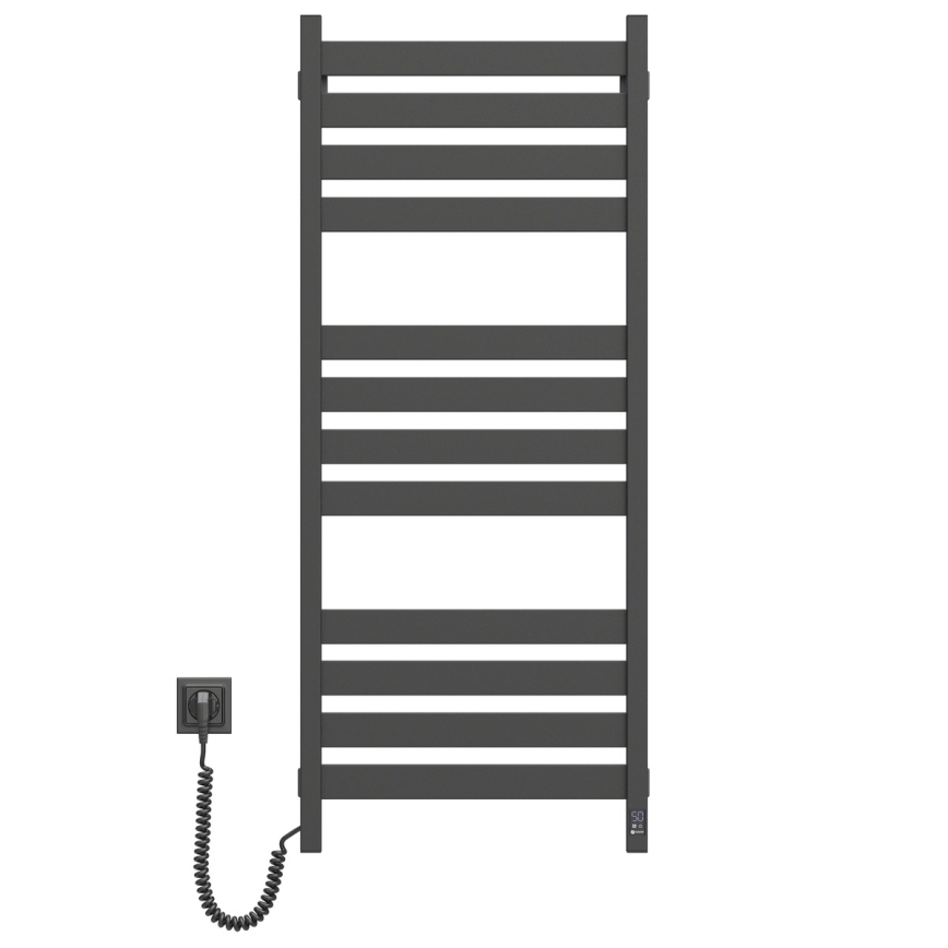 Radiador toallero para baño con termostato LARGO 256W 120x50 cm negro, lado izquierdo
