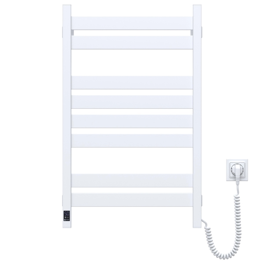 Radiador toallero para baño LARGO con termostato 432W/230V, 80,6 cm, IP44, blanco, conexión derecha, perfil cuadrado