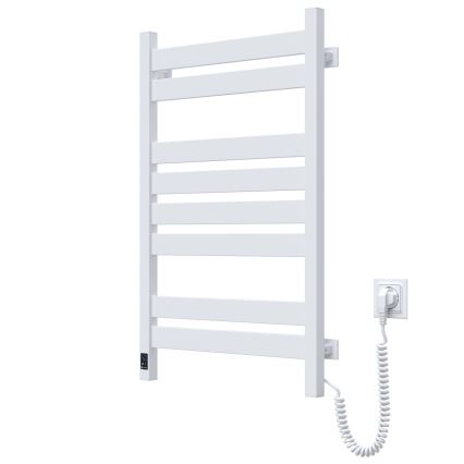 Radiador toallero para baño LARGO con termostato 432W/230V, 80,6 cm, IP44, blanco, conexión derecha, perfil cuadrado
