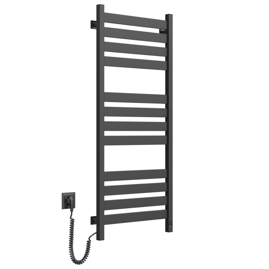 Radiador toallero para baño con termostato LARGO 541 W/230 V 120,6 cm IP44 negro izquierdo de perfil cuadrado