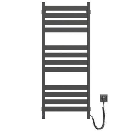 Radiador toallero para baño LARGO con termostato — 541W/230V, 120,6 cm, IP44, negro, conexión derecha, perfil cuadrado