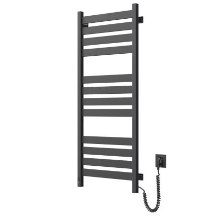 Radiador toallero para baño LARGO con termostato — 541W/230V, 120,6 cm, IP44, negro, conexión derecha, perfil cuadrado
