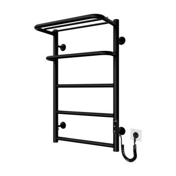 Radiador toallero para baño HOTEL, 75 W/230 V, 65 x 43 cm, acero inoxidable/negro, conexión derecha