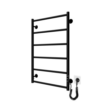 Radiador toallero tipo escalera para baño CLASSIC 110W/230V 81x52 cm acero inoxidable/negro, conexión derecha