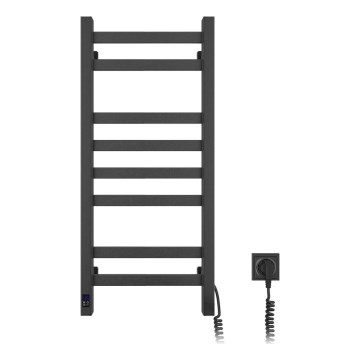 Radiador toallero tipo escalera para baño con termostato AVANGARD 251W/230V 80,6cm IP44, negro, lado derecho, de perfil cuadrado