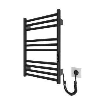 Radiador toallero tipo escalera para baño HF GREENWICH 100W/230V 57x43 cm, negro, conexión derecha, tubos redondos