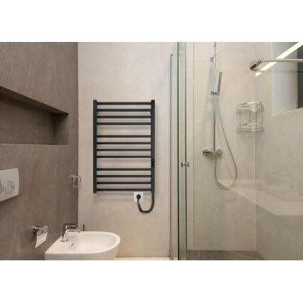 Radiador toallero tipo escalera para baño HF LONDON 165W/230V 77x53 cm, negro, lado derecho