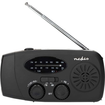Radio AM/FM de manivela con panel solar y linterna LED con batería de 2000 mAh