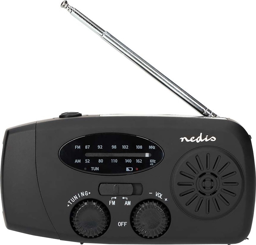 Radio AM/FM de manivela con panel solar y linterna LED con batería de 2000 mAh