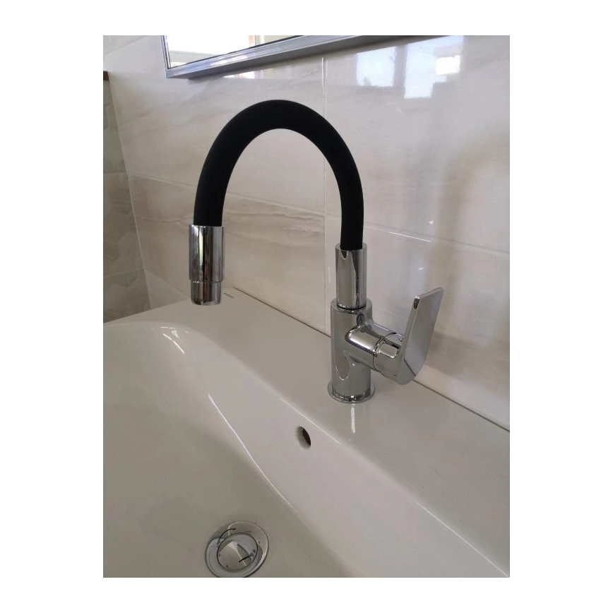 RAV Slezák CO119.0/15 - Grifo de fregadero con caño flexible COLORADO 25 cm negro/cromo brillante