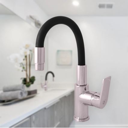 RAV Slezák CO119.0/15 - Grifo de fregadero con caño flexible COLORADO 25 cm negro/cromo brillante