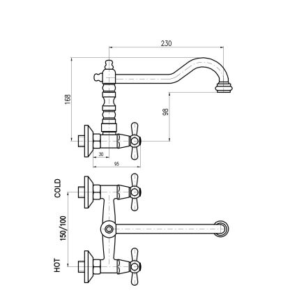 RAV Slezák MK102.5/28SM - Grifo para fregadero y lavabo MORAVA RETRO 16,8 cm, latón envejecido