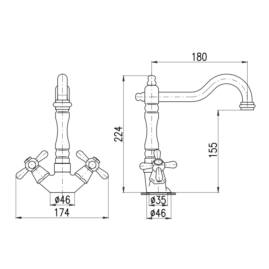RAV Slezák MK121.0/8CMATSM - Grifo de lavabo + válvula de desagüe MORAVA RETRO 22,4 cm negro/latón