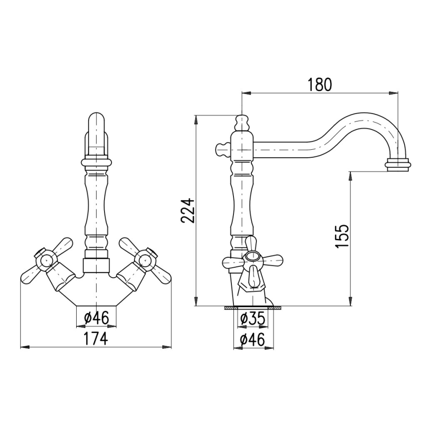 RAV Slezák MK121.0/8SM - Grifo para fregadero/lavabo + caño MORAVA RETRO 22,4 cm latón envejecido
