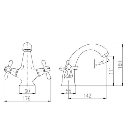 RAV Slezák MK128.0CMATSM - Grifo de lavabo MORAVA RETRO 16 cm, negro/latón