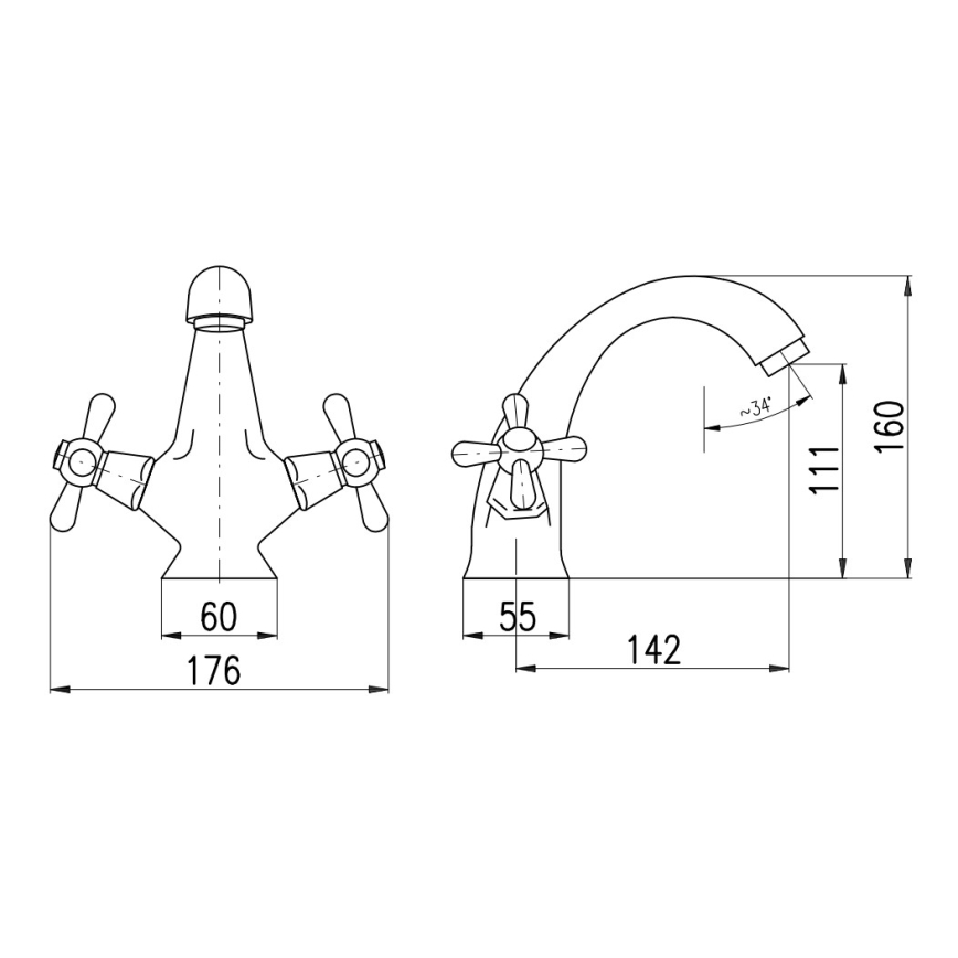 RAV Slezák MK128.0SM - Grifo de lavabo MORAVA RETRO 16 cm latón envejecido