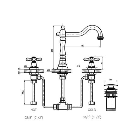 RAV Slezák MK132.0SM - Grifo de lavabo + válvula de desagüe MORAVA RETRO latón envejecido