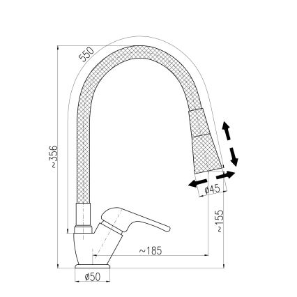 RAV Slezák SA006.0/13 - Grifo para fregadero con caño flexible SAZAVA 35,6 cm negro/cromo brillante