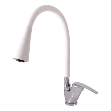 RAV Slezák SA006.0/13CB - Grifo para fregadero con caño flexible SAZAVA 35,6 cm blanco/cromo pulido