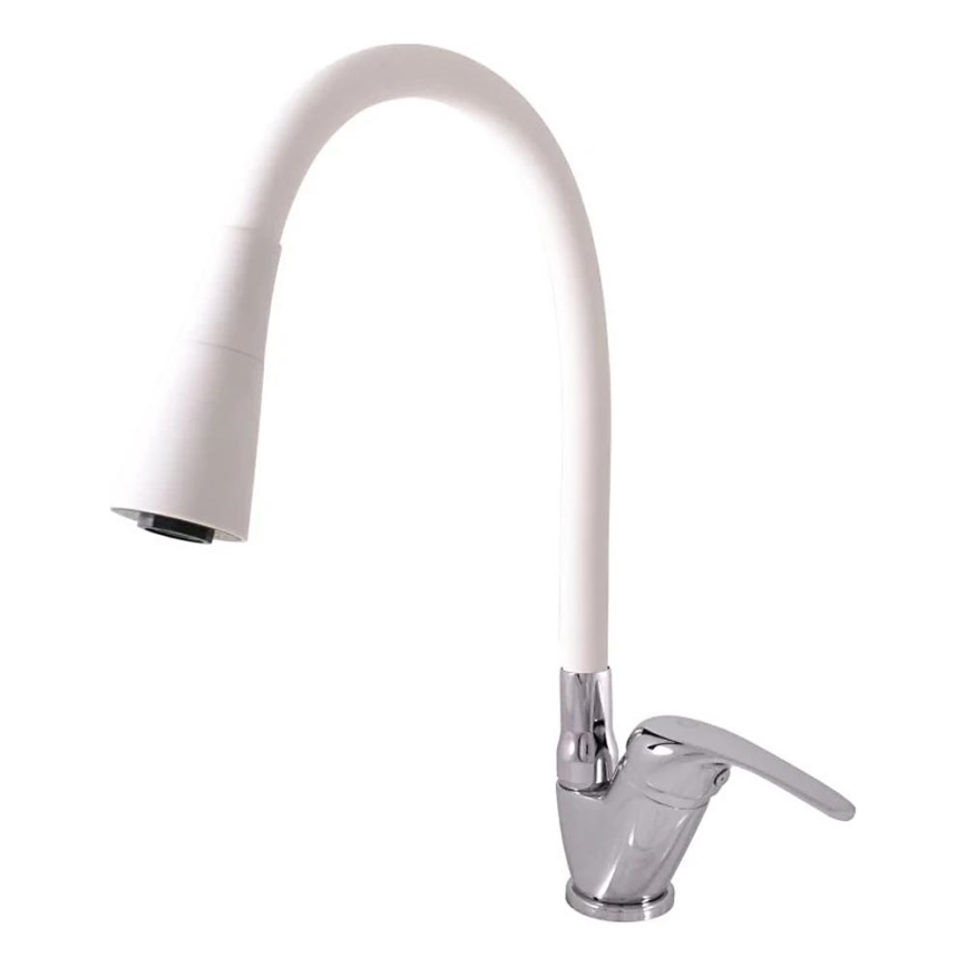 RAV Slezák SA006.0/13CB - Grifo para fregadero con caño flexible SAZAVA 35,6 cm blanco/cromo pulido