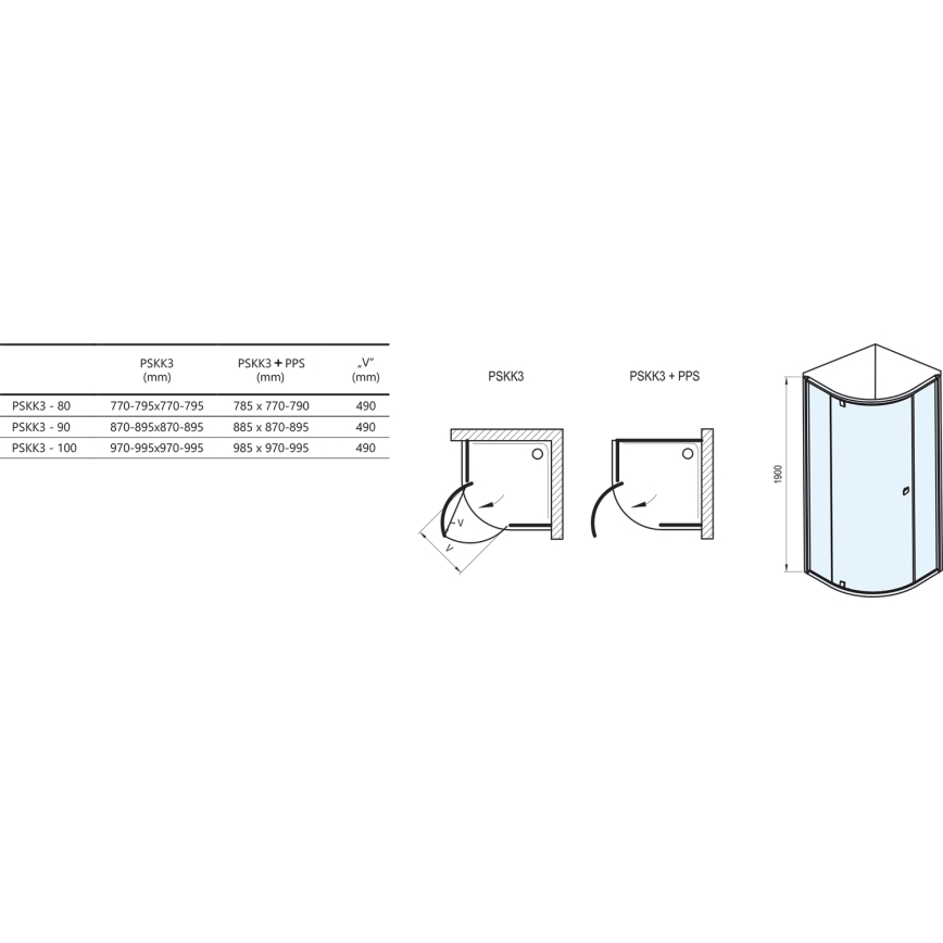Ravak 37677U00Z1 - Mampara de ducha de 3 piezas en cuarto de círculo PIVOT 90x90 cm, acabado satinado