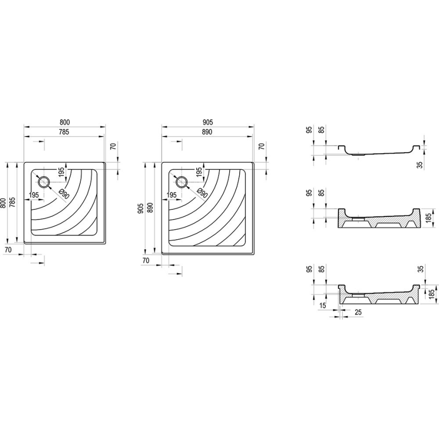 Ravak A007701120 - Plato de ducha cuadrado ANGELA 90x90 cm blanco