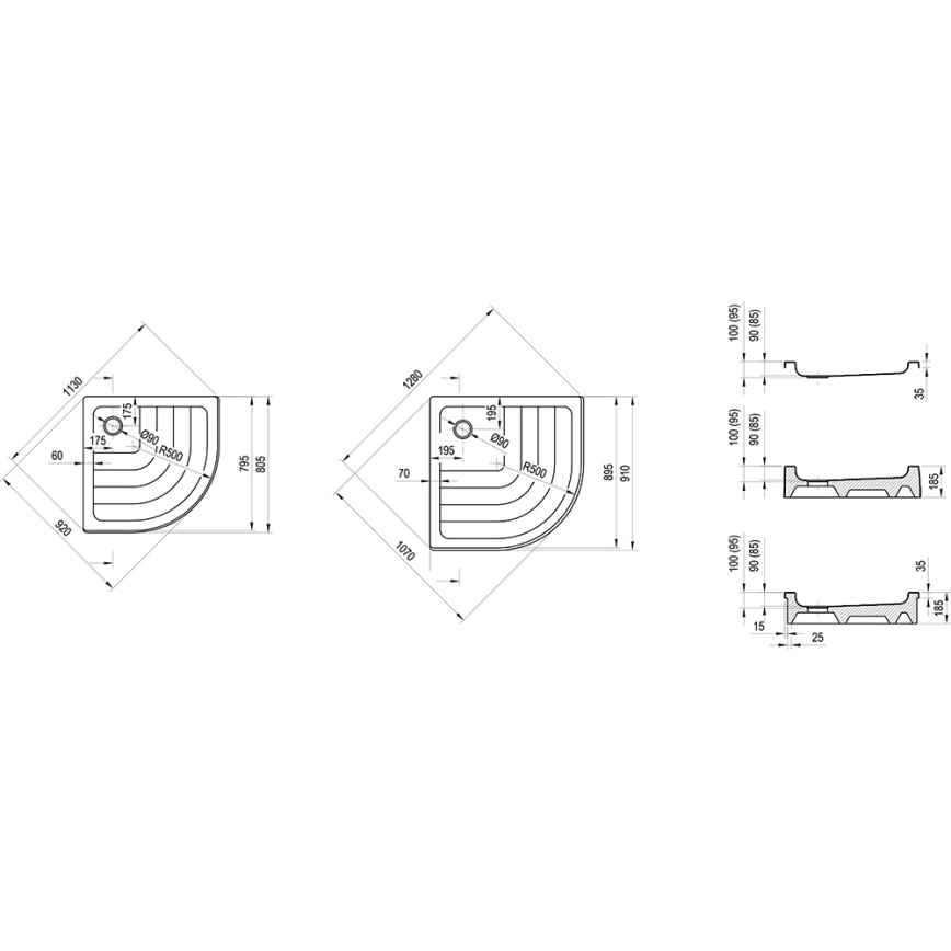 Ravak A207001120 - Plato de ducha de cuarto de círculo RONDA 90x90 cm blanco
