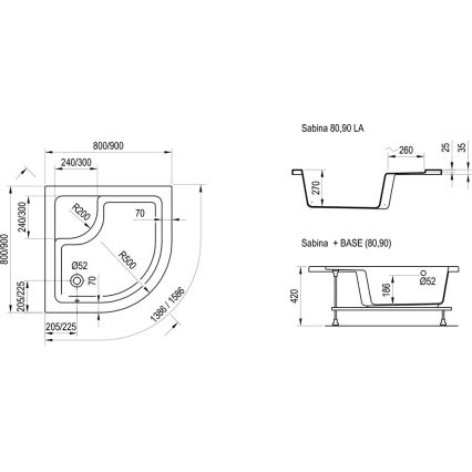 Ravak A217001020 - Plato de ducha en cuarto de círculo SABINA 90x90 cm blanco