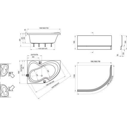 Ravak C421000000 - Bañera de esquina ROSA 170x105 cm acrílico/blanco
