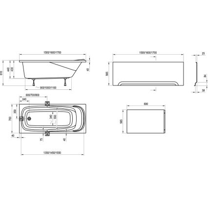 Ravak CO11000000 - Bañera VANDA 150x70 cm, acrílico blanco brillante