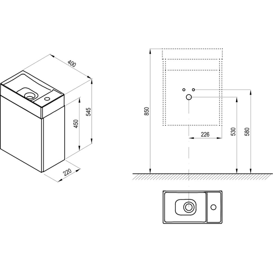 Ravak X000001386 - Mueble bajo lavabo VEDA 54,5x40 cm blanco