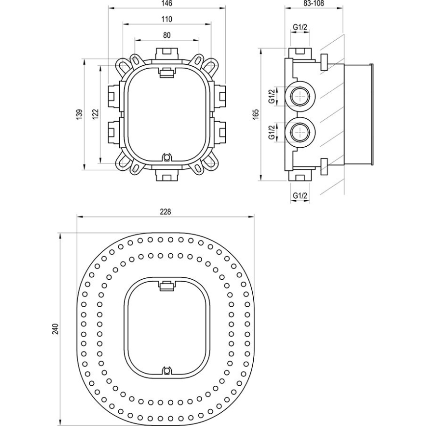 Ravak X070139 - Cuerpo base para grifos empotrados R-BOX VARI 13,9x14,6 cm