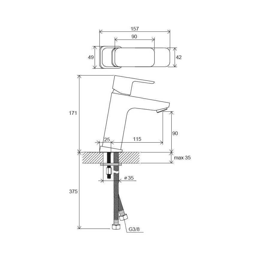 Ravak X070150 - Grifo de lavabo FREE 17,2 cm negro