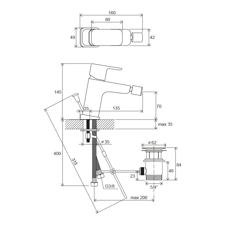 Ravak X070155 - Grifo para bidé + válvula de desagüe FREE, negro