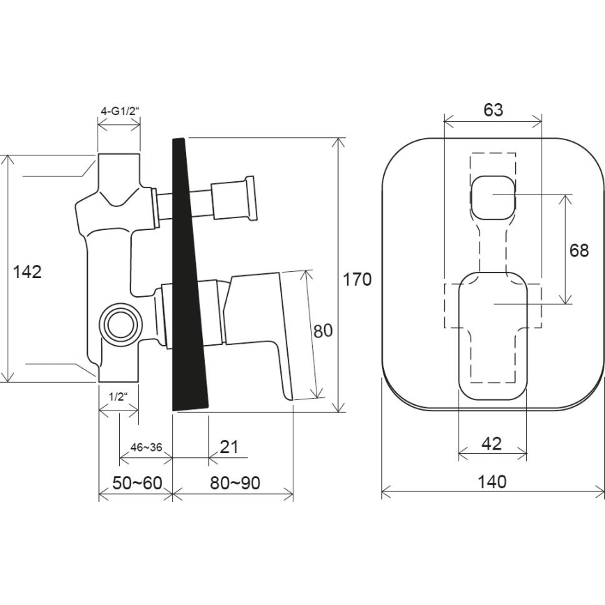 Ravak X070156 - Grifo de ducha para instalación empotrada FREE, negro