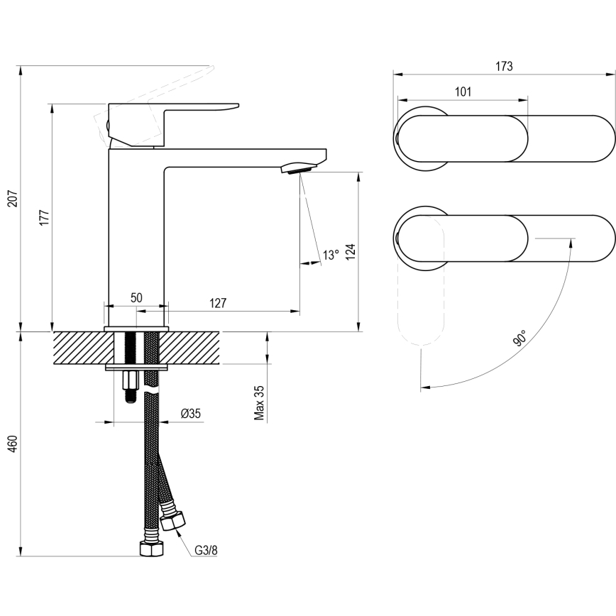 Ravak X070460 - Grifo para lavabo CHROME 17,7 cm negro