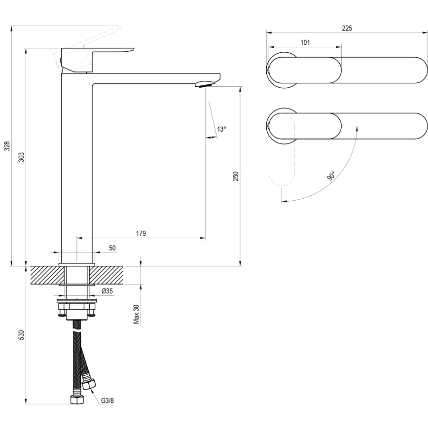 Ravak X070461 - Grifo para lavabo CHROME 30 cm negro