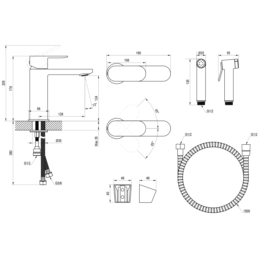 Ravak X070462 - Grifo de lavabo con ducha de bidé CHROME negro