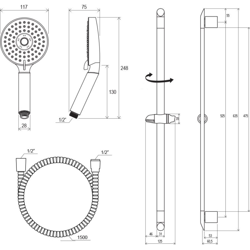 Ravak X07P177 - Juego de ducha cromo brillante