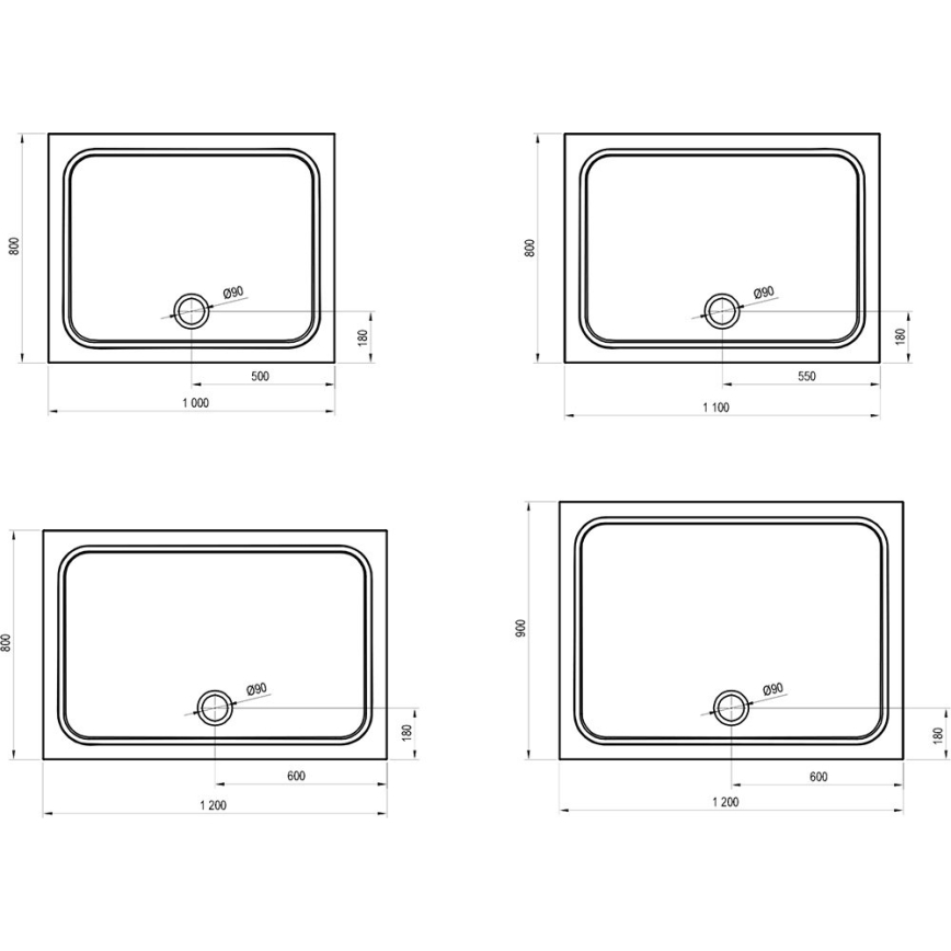 Ravak XA04A701010 - Plato de ducha rectangular GIGANT 100x90 cm blanco